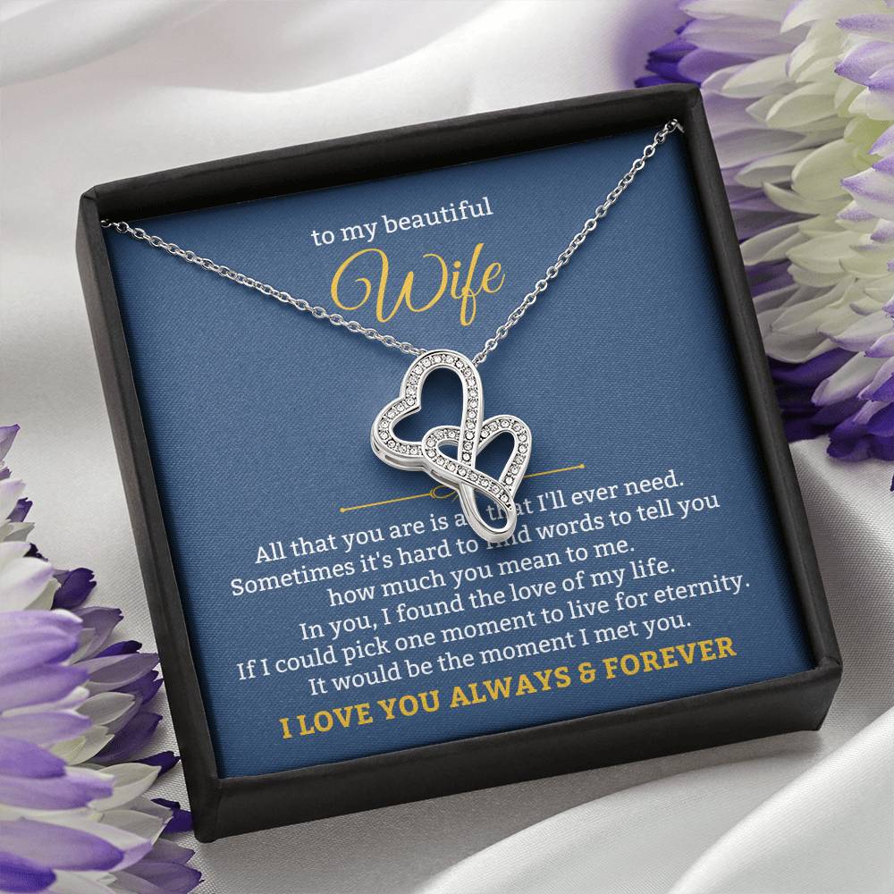 To My Beautiful Wife Necklace - Touching Romantic Gift for Wife from Husband for Christmas, Anniversary & Valentine’s Day - Heart-to-heart Pendant Necklace