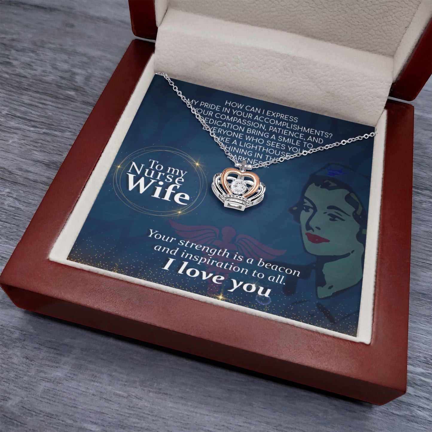 Sentimental Gift for Nurse Wife - Emotional Husband-to-Wife Jewelry for Birthday, Christmas & Valentine’s Day - Crown Pendant Necklace
