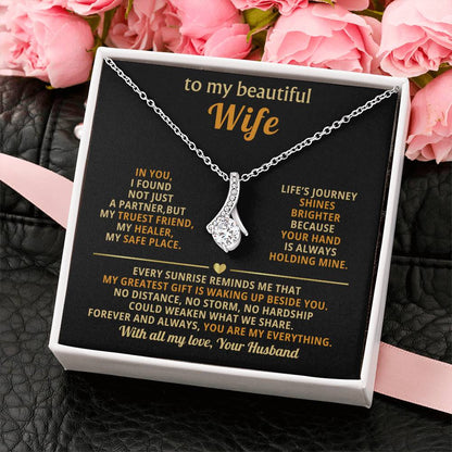 To My Beautiful Wife Necklace - Sentimental Birthday Gift from Husband, Romantic Jewelry for Valentine’s Day & Holidays - Alluring Beauty Necklace