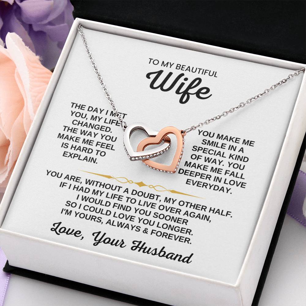 To My Wife Necklace from Husband - Sweet Romantic Gift for Every Occasion - Interlocking Hearts Necklace