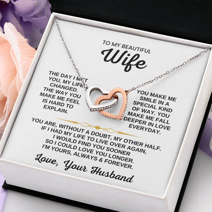 To My Wife Necklace from Husband - Sweet Romantic Gift for Every Occasion - Interlocking Hearts Necklace