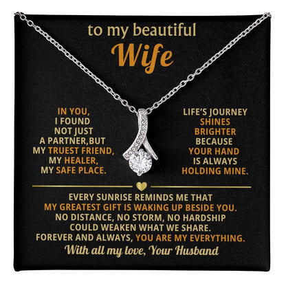 To My Beautiful Wife Necklace - Sentimental Birthday Gift from Husband, Romantic Jewelry for Valentine’s Day & Holidays - Alluring Beauty Necklace