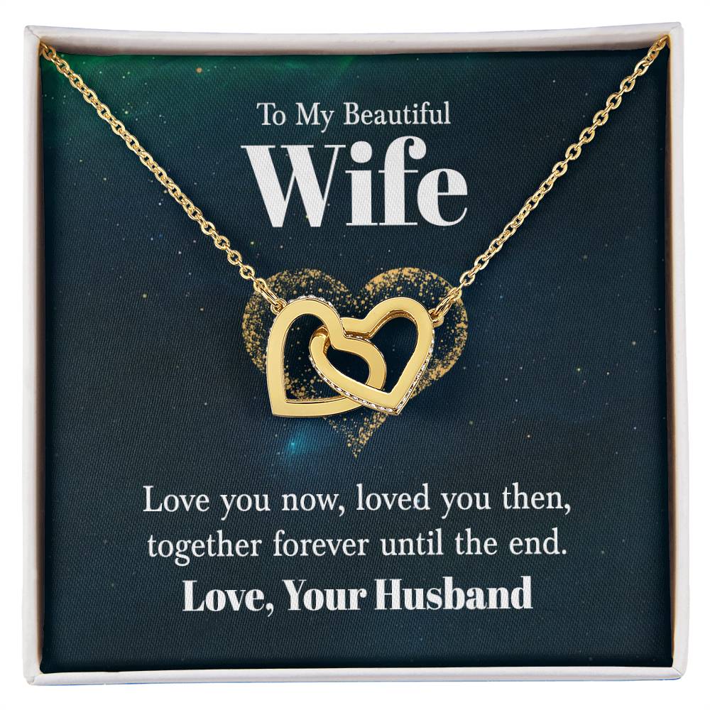 To My Beautiful Wife Necklace - Emotional Love Jewelry Gift from Husband for Valentine’s Day & Birthday Happiness - Interlocking Hearts Necklace