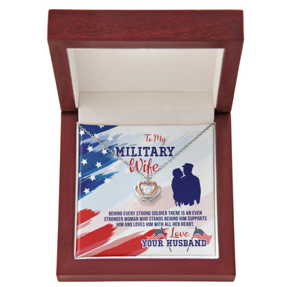 To My Military Wife Necklace - Sweet Romantic Jewelry for Wife - Crown Pendant Necklace