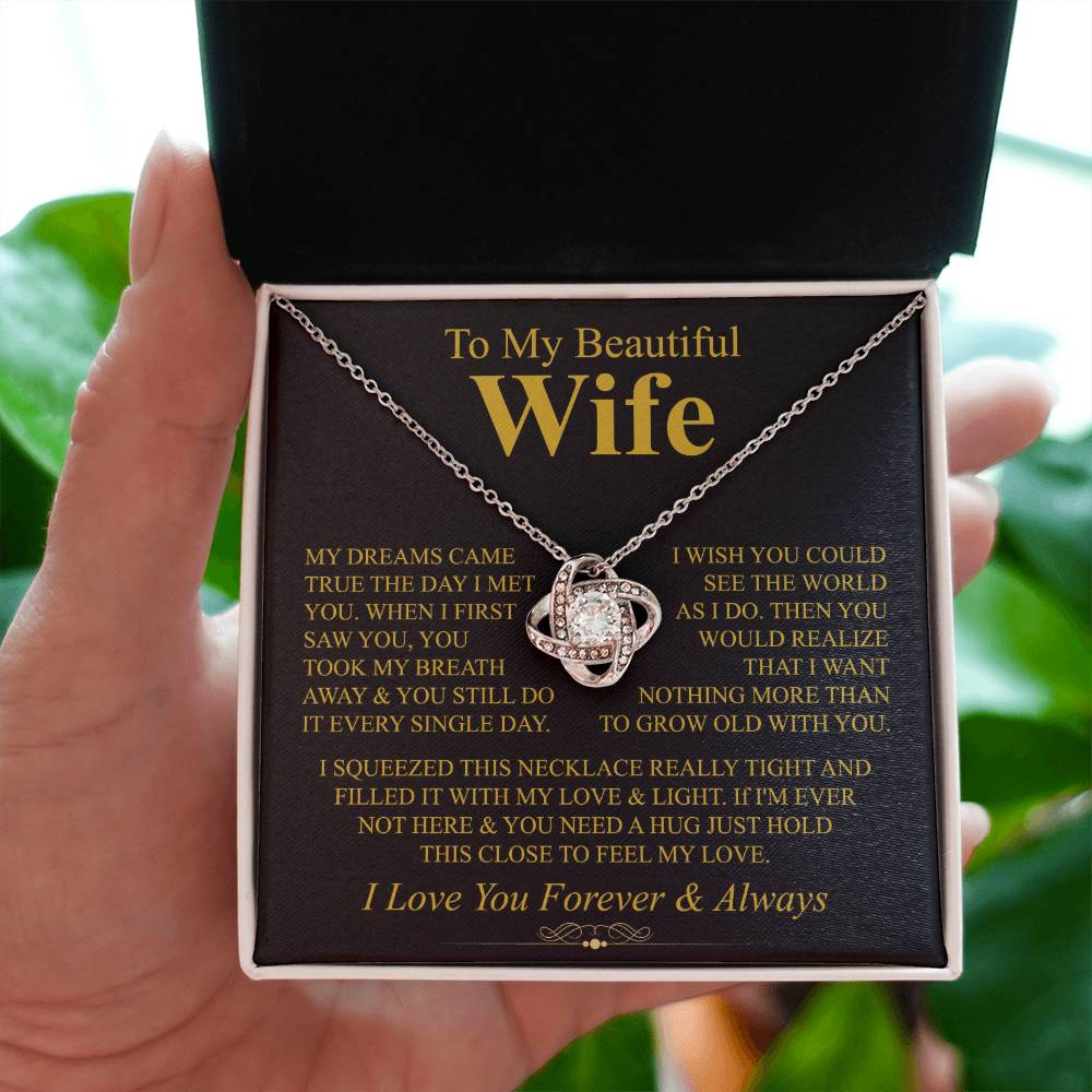 To My Beautiful Wife Necklace - Meaningful Romantic Gift for Wife from Husband for Valentine’s Day & Forever Love - Love Knot Necklace