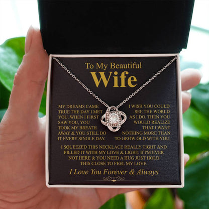 To My Beautiful Wife Necklace - Meaningful Romantic Gift for Wife from Husband for Valentine’s Day & Forever Love - Love Knot Necklace