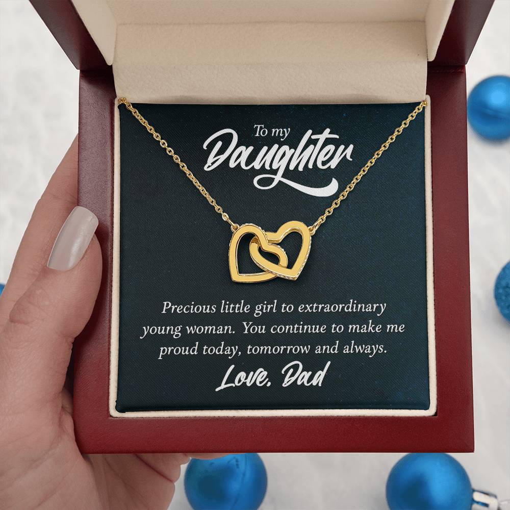 To My Daughter Necklace - Best Proud Dad Jewelry Gift for Daughter’s Special Days & Celebrations - Interlocking Hearts Necklace