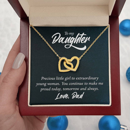 To My Daughter Necklace - Best Proud Dad Jewelry Gift for Daughter’s Special Days & Celebrations - Interlocking Hearts Necklace