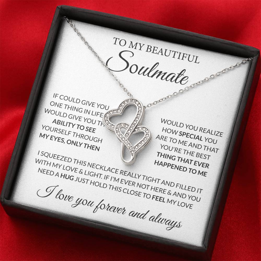 To My Beautiful Soulmate Necklace - Romantic Gift for Her for Christmas & Love Celebrations - Heart-to-heart Pendant Necklace