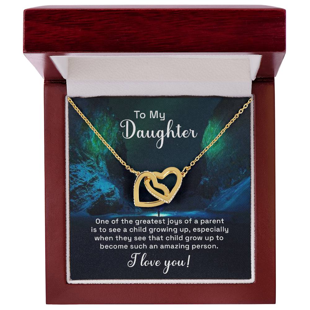 To My Daughter Necklace – Daughter Birthday & Graduation Jewelry Surprise – Interlocking Hearts Necklace