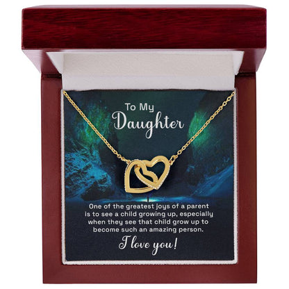 To My Daughter Necklace – Daughter Birthday & Graduation Jewelry Surprise – Interlocking Hearts Necklace