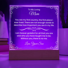 Gifts For Mom From Son, Acrylic Plaque With Heartfelt Message, Special Keepsake For Mother, To My Loving Mom