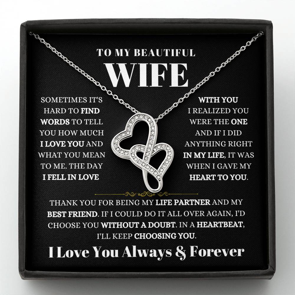 To My Beautiful Wife Necklace - Romantic Keepsake Jewelry Gift from Husband for Special Days & Valentine’s Love - Heart-to-heart Pendant Necklace