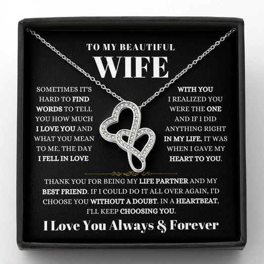 To My Beautiful Wife Necklace - Romantic Keepsake Jewelry Gift from Husband for Special Days & Valentine’s Love - Heart-to-heart Pendant Necklace