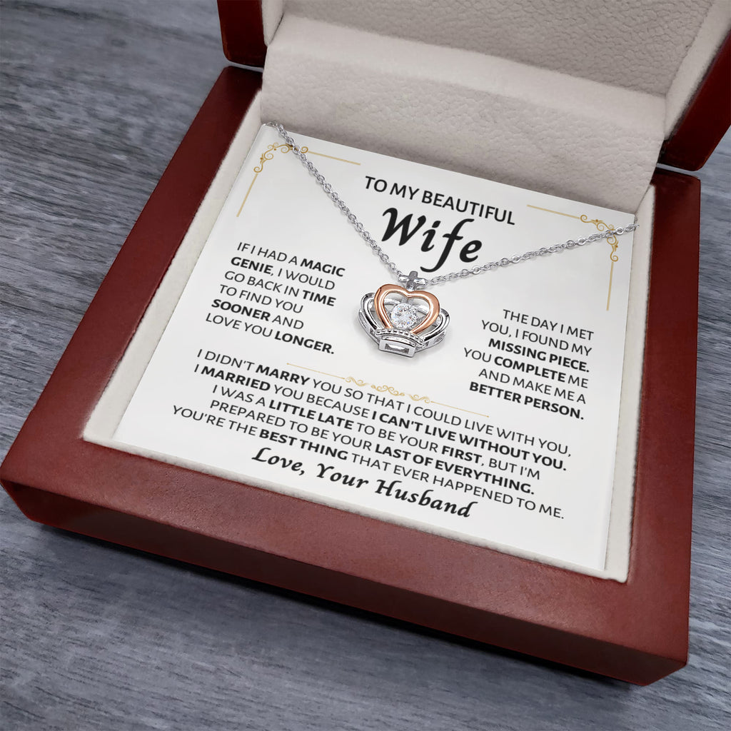 Meaningful Wife Jewelry from Husband - Romantic Gift for Birthday, Christmas, Anniversary & Valentine’s Day - Crown Pendant Necklace