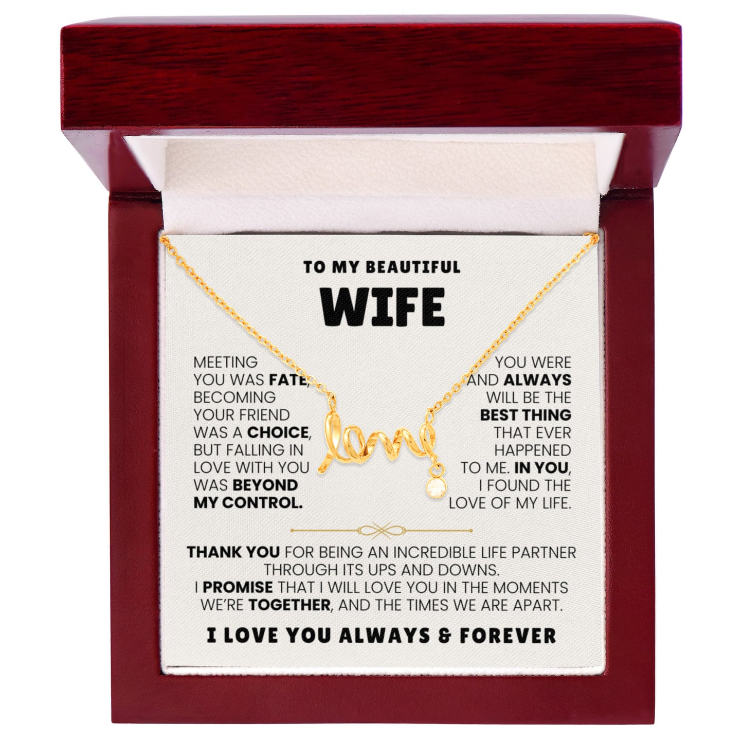 To My Wife Necklace - Sentimental Jewelry Gift from Husband for Birthday, Anniversary & Valentine’s Day - Scripted Love Necklace