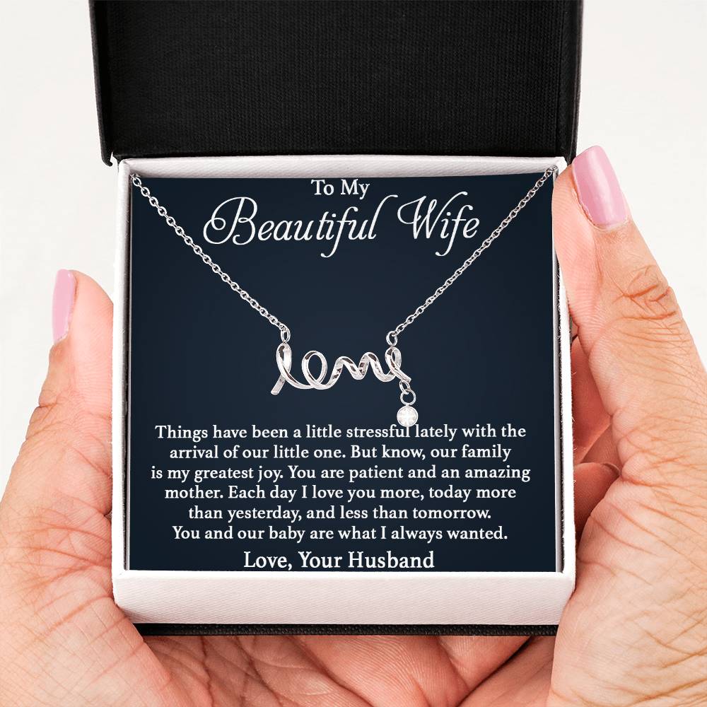 To My Beautiful Wife Necklace - Love Gift from Husband for Any Occasion - Scripted Love Necklace