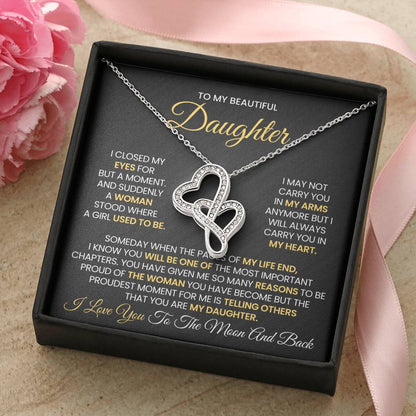 To My Daughter Necklace - I love you always and forever - Heart-to-heart Pendant Necklace