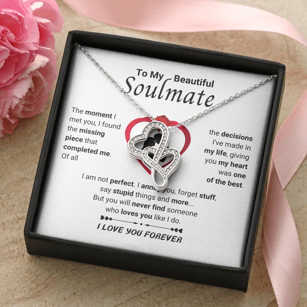 To My Beautiful Soulmate Necklace - Gift for Her for Birthday & Sweet Romantic Surprises - Heart-to-heart Pendant Necklace