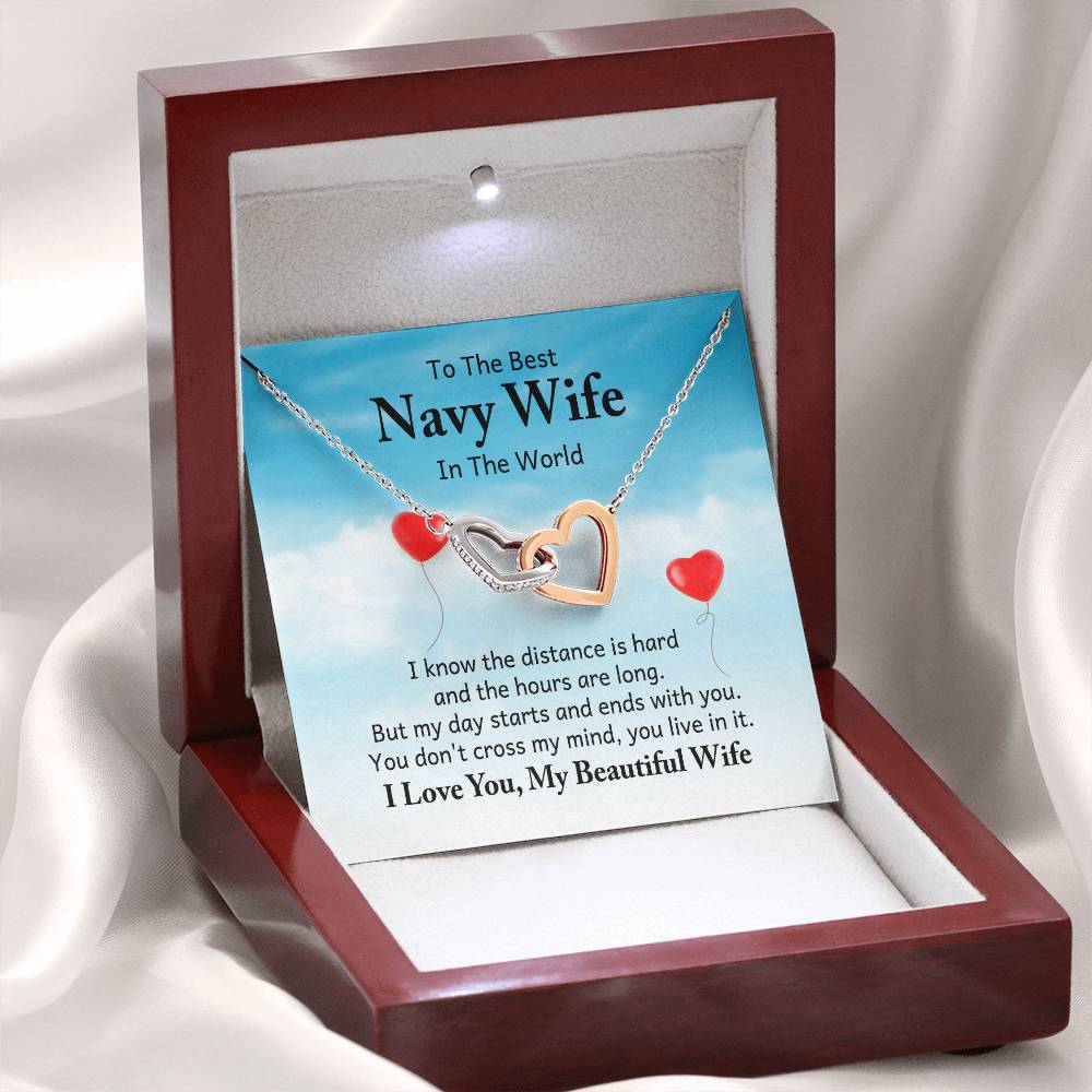 To the best navy wife in the world - I know the distance is hard - Interlocking Hearts Necklace