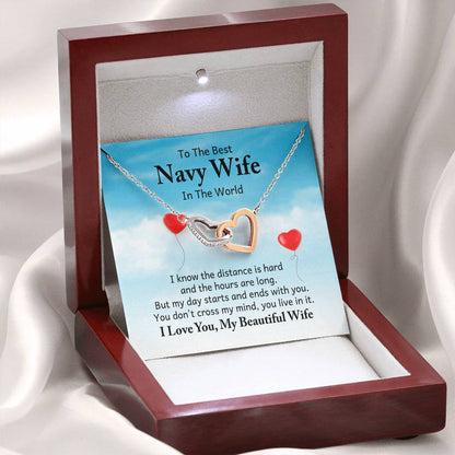 To the best navy wife in the world - I know the distance is hard - Interlocking Hearts Necklace