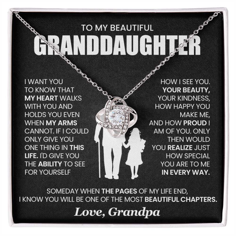To My Granddaughter Necklace – Present for Granddaughter Birthday, Christmas from Grandpa – Love Knot Necklace