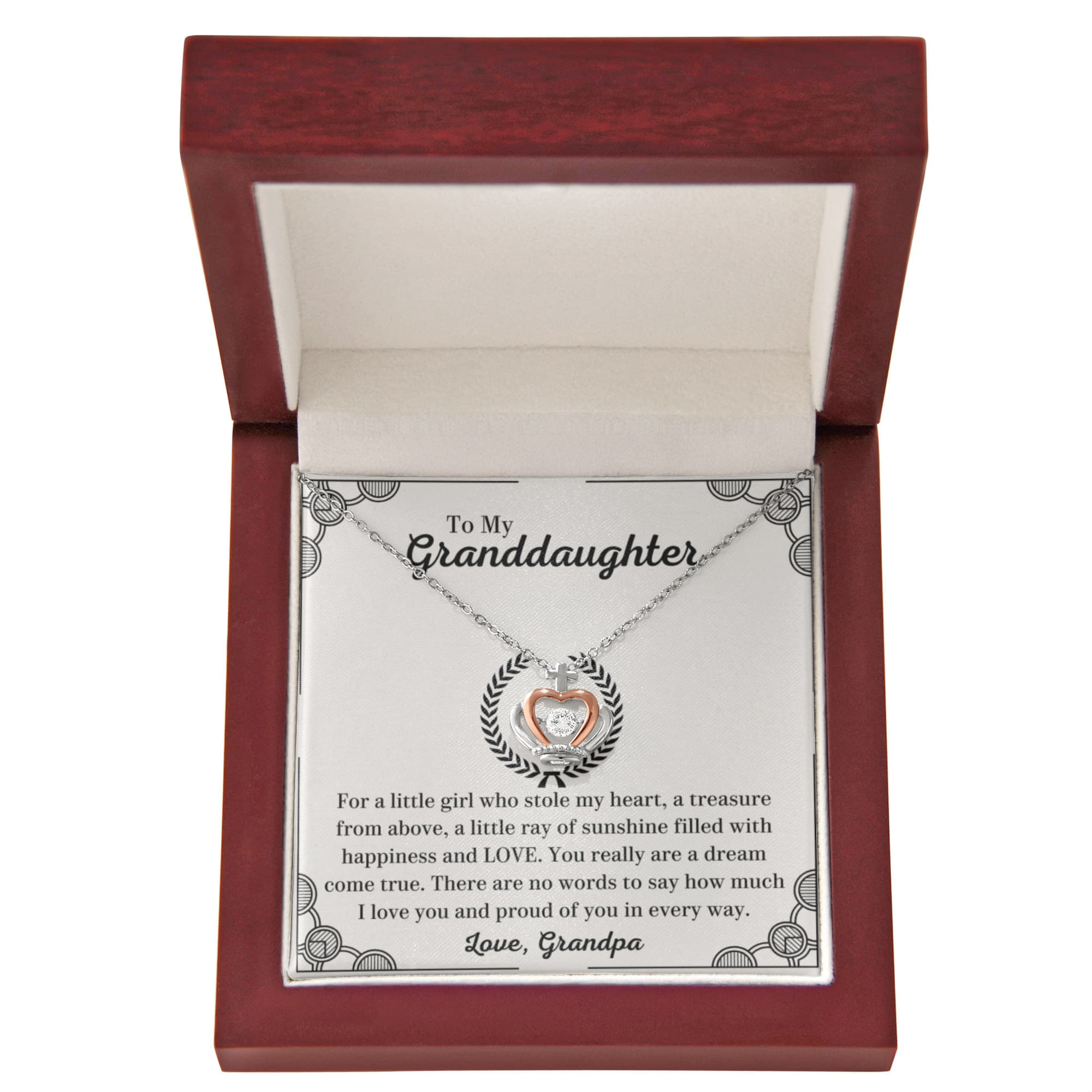 To My Granddaughter Necklace – Grandpa to Granddaughter Birthday Graduation Present – Crown Pendant Necklace