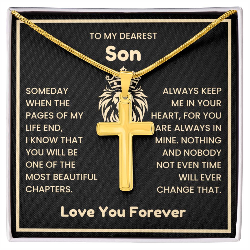 To My Dearest Son Necklace - Gift for Son - Always keep me in your heart - Artisan Cross Necklace