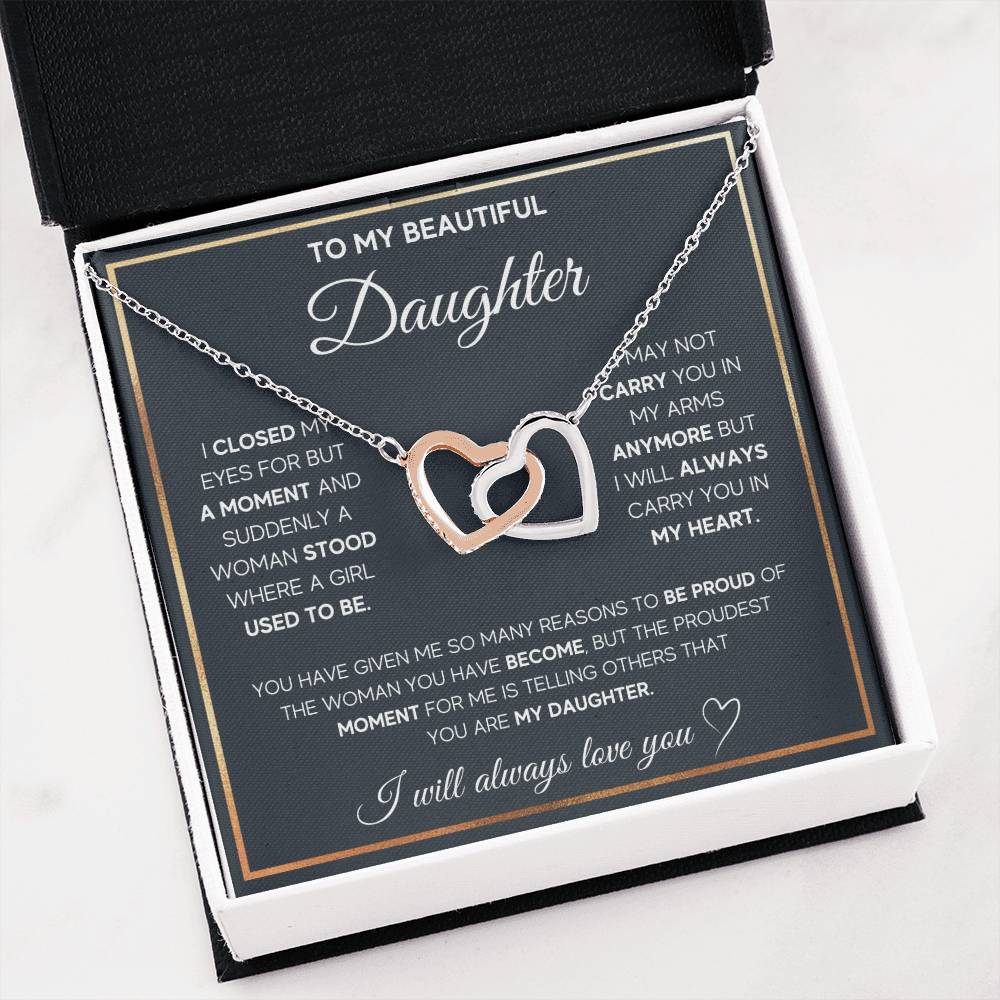 To My Daughter Necklace – Daughter Necklace for Graduation & Birthday Events – Interlocking Hearts Necklace
