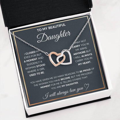 To My Daughter Necklace – Daughter Necklace for Graduation & Birthday Events – Interlocking Hearts Necklace
