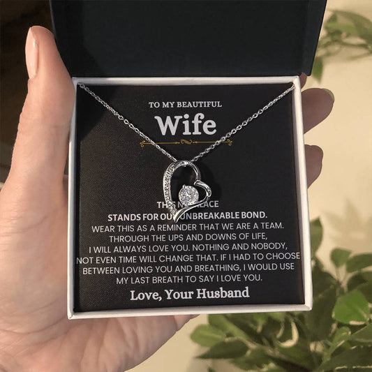 To My Beautiful Wife Necklace - Loving Husband Gift for Christmas, Valentine’s Day & Birthday Celebrations - Forever Love Necklace