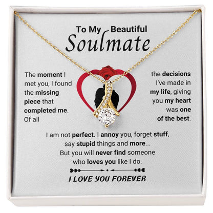 To My Beautiful Soulmate Necklace - Romantic Necklace Gift for Her for Valentine’s Day & Special Occasions - Alluring Beauty Necklace