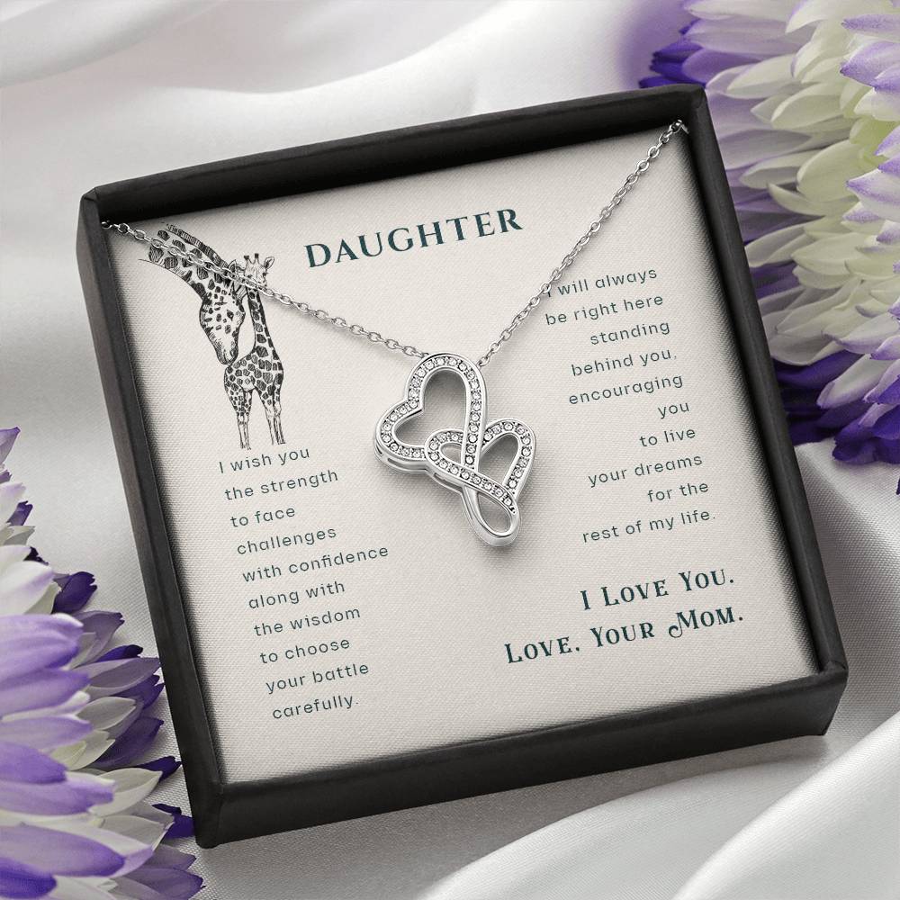To My Daughter Necklace - Meaningful Daughter Gift from Mom for Forever Love & Support - Heart-to-heart Pendant Necklace