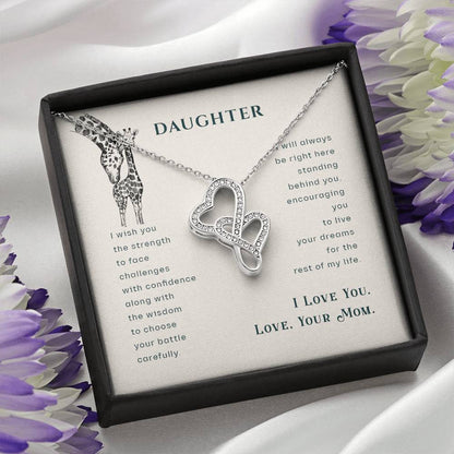 To My Daughter Necklace - Meaningful Daughter Gift from Mom for Forever Love & Support - Heart-to-heart Pendant Necklace