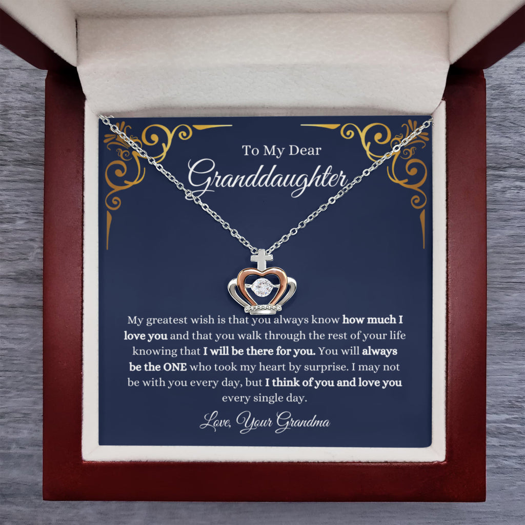 To My Granddaughter Necklace – Jewelry for Granddaughter’s Graduation & Birthday from Grandma – Crown Pendant Necklace