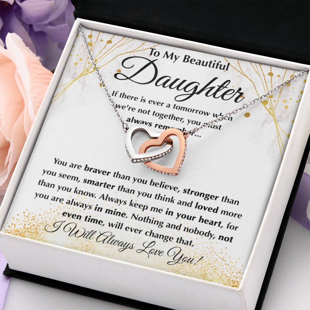 To My Daughter Necklace – Daughter Graduation & Birthday Present – Interlocking Hearts Necklace