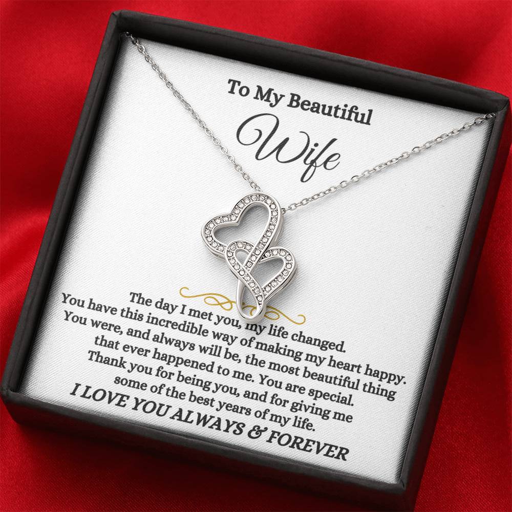 To My Beautiful Wife Necklace - Unforgettable Husband Gift, Emotional Jewelry for Anniversary & Valentine’s Day - Heart-to-heart Pendant Necklace