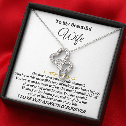 To My Beautiful Wife Necklace - Unforgettable Husband Gift, Emotional Jewelry for Anniversary & Valentine’s Day - Heart-to-heart Pendant Necklace