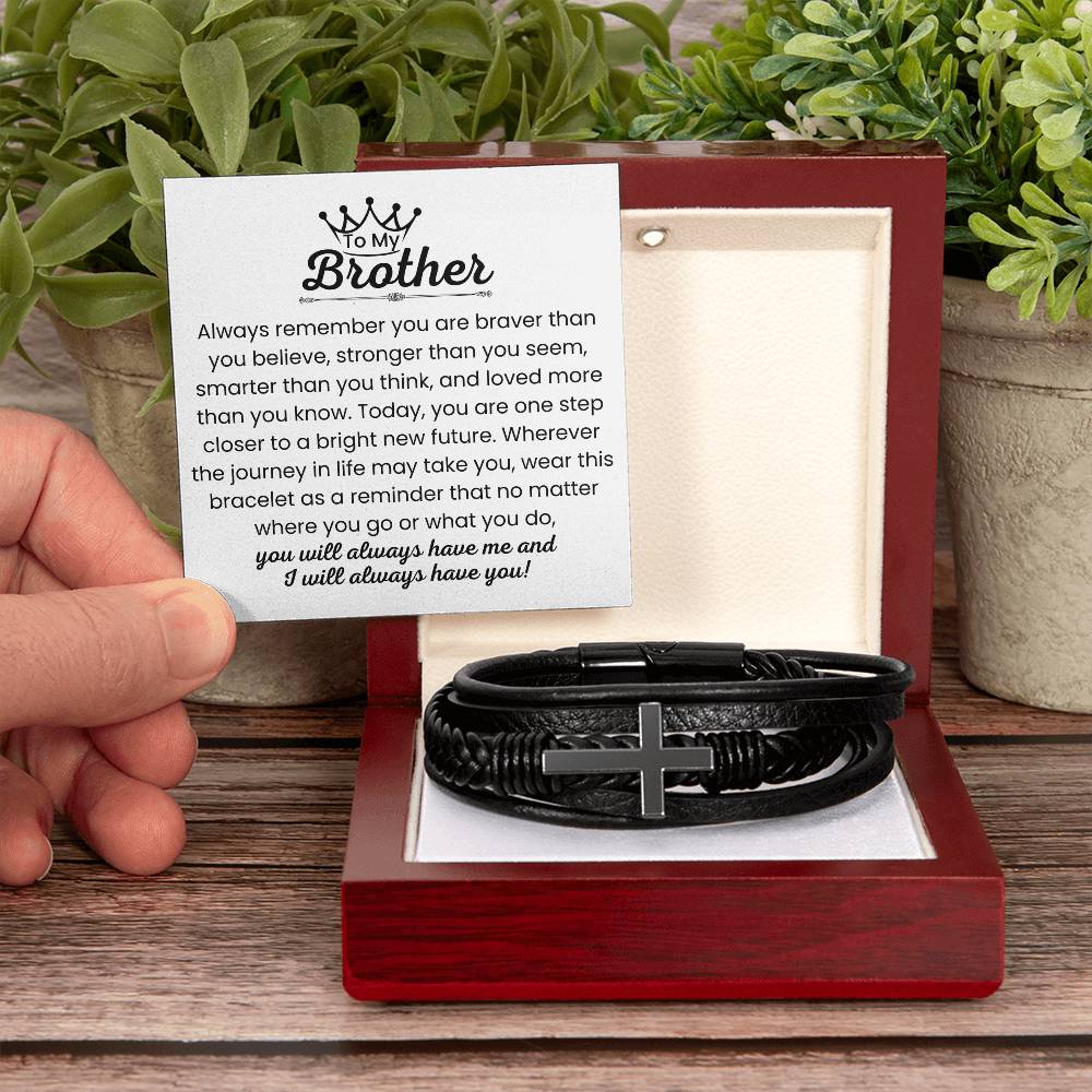 To My Brother - Always Remember - Gift for Brother - Men's Cross Bracelet