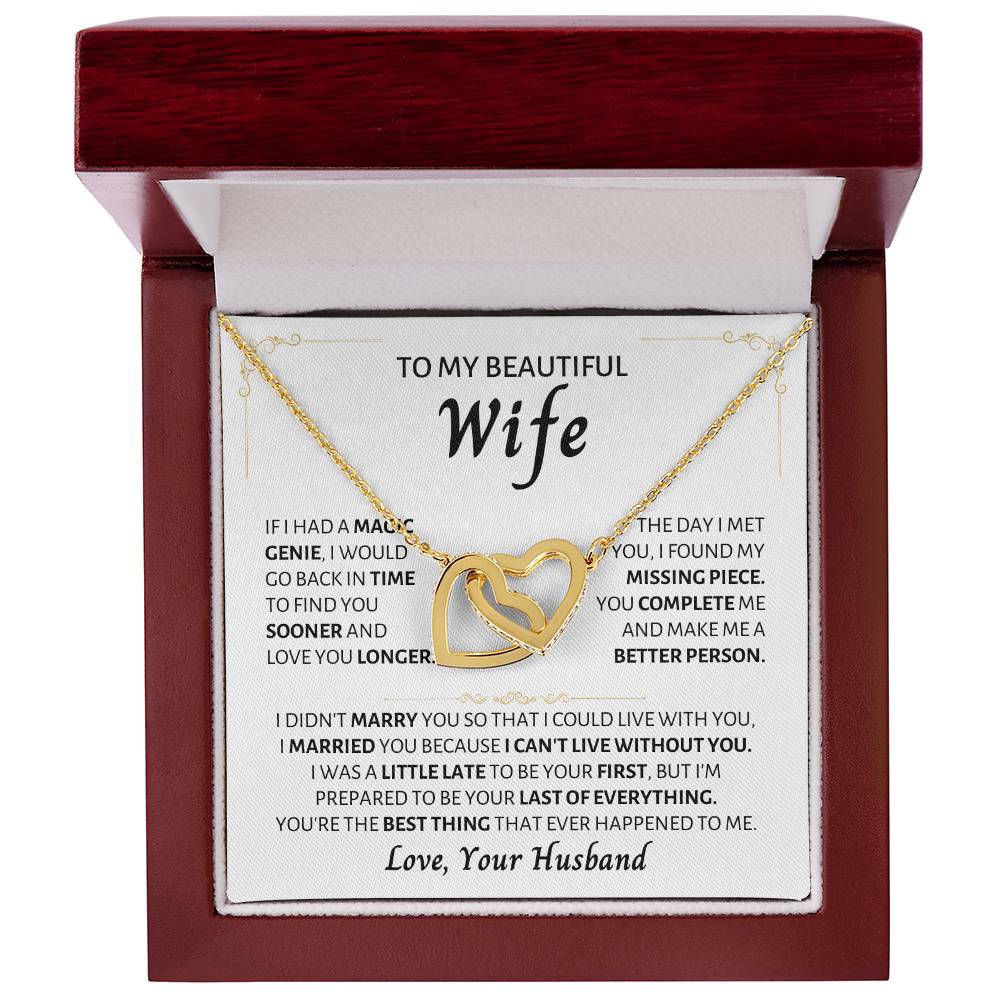To My Wife Necklace - Romantic Gift from Husband for Birthday, Anniversary, Christmas & Valentine’s Day - Interlocking Hearts Necklace