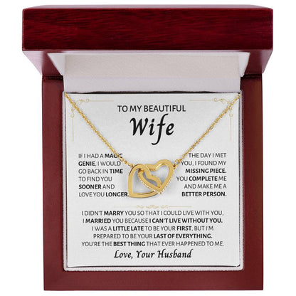 To My Wife Necklace - Romantic Gift from Husband for Birthday, Anniversary, Christmas & Valentine’s Day - Interlocking Hearts Necklace
