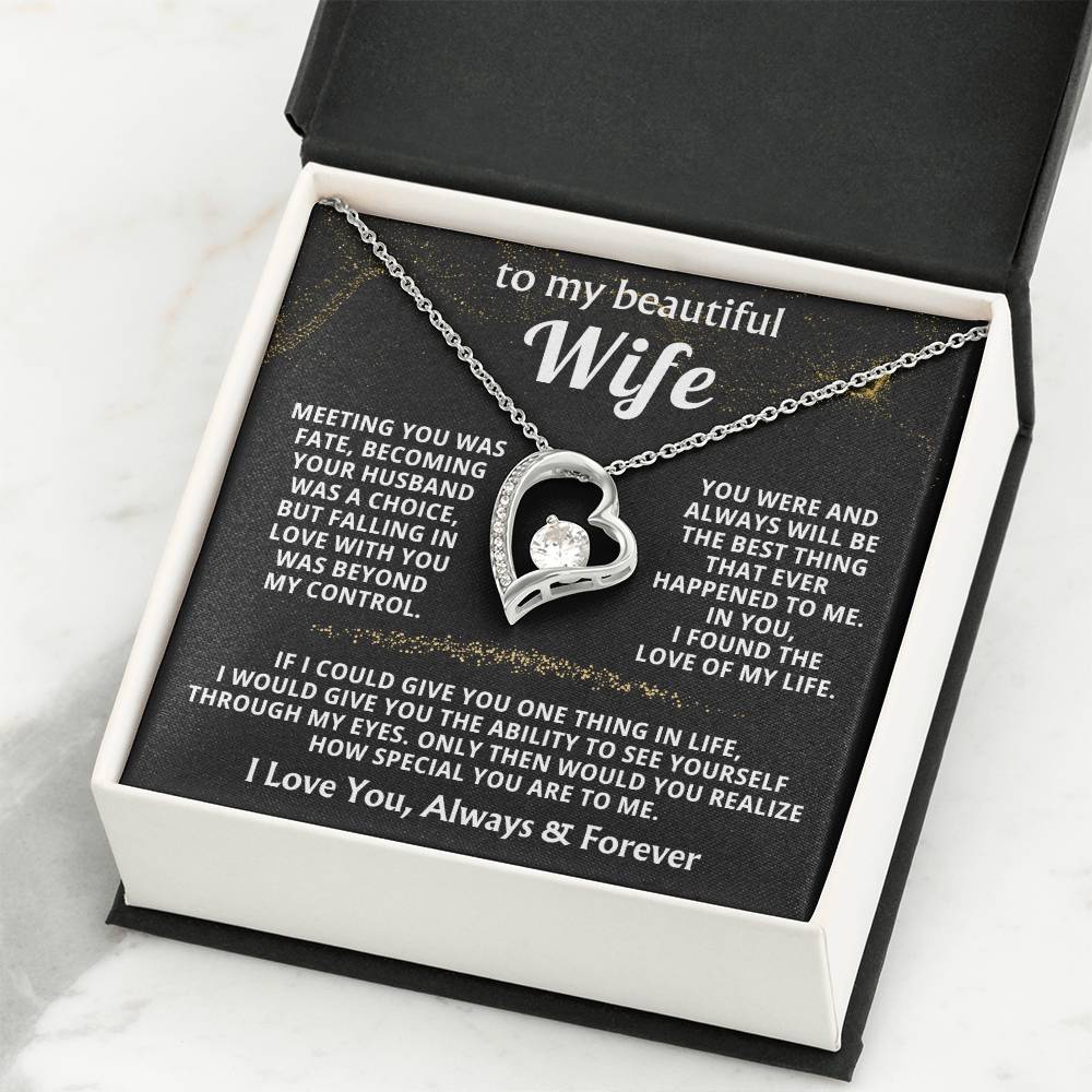To My Beautiful Wife Necklace - Sweet Emotional Gift for Wife from Husband on Birthday, Anniversary & Valentine’s Day - Forever Love Necklace