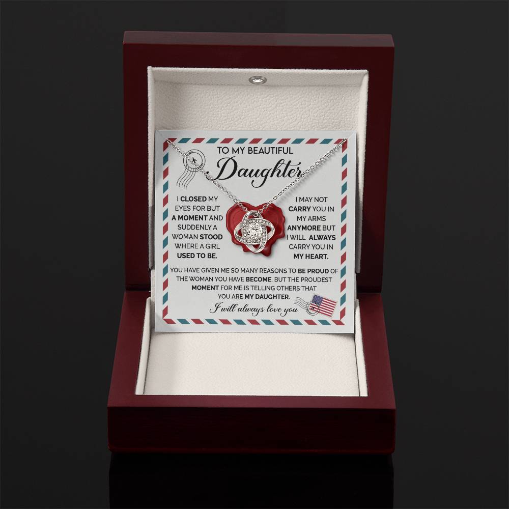 To My Daughter Necklace – Birthday & Graduation Gift Jewelry – Love Knot Necklace