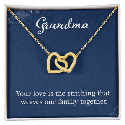 Grandma - Your love is the stitching - Gift for Grandmother - Interlocking Hearts Necklace