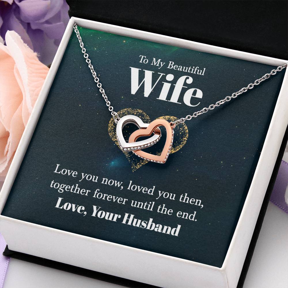To My Beautiful Wife Necklace - Emotional Love Jewelry Gift from Husband for Valentine’s Day & Birthday Happiness - Interlocking Hearts Necklace