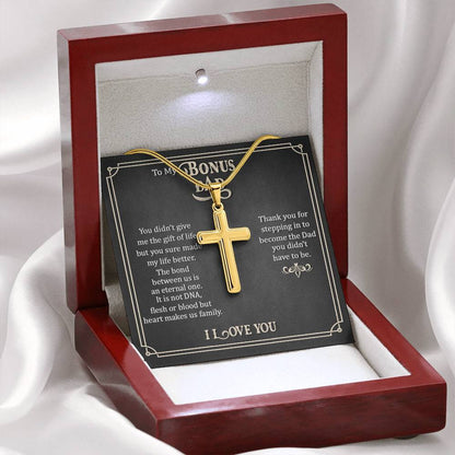 To My Bonus Dad - Artisan Cross Necklace Gift for Him