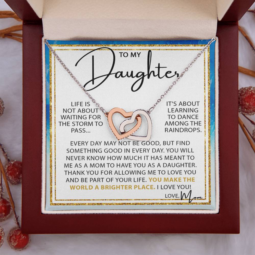 To My Daughter Necklace – Mother to Daughter Birthday Graduation Present – Interlocking Hearts Necklace
