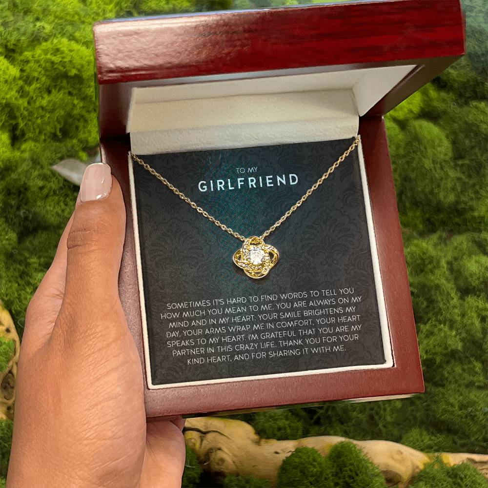 To My Girlfriend Necklace - Long Lasting Romantic Gift for Birthday, Sweet Surprises & Just Because Love - Love Knot Necklace