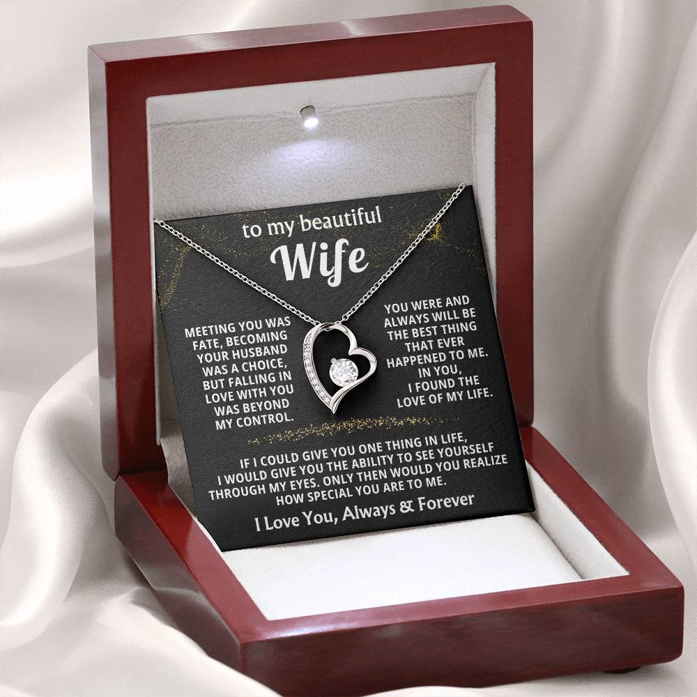 To My Beautiful Wife Necklace - Sweet Emotional Gift for Wife from Husband on Birthday, Anniversary & Valentine’s Day - Forever Love Necklace