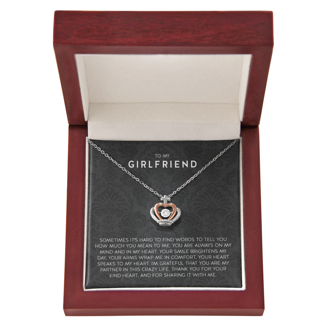 To My Girlfriend Necklace - Long Lasting Romantic Gift for Birthday, Sweet Surprises & Just Because Love - Crown Pendant Necklace